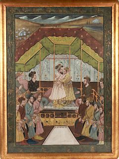 Persian Painting "Royal Court Scene" Gouache