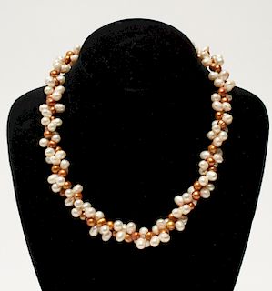 Baroque Cluster of Gold & White Pearls Necklace