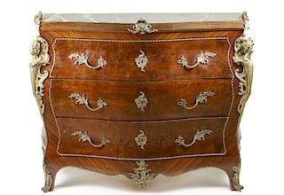 French Mahogany Marble Top Ormolu Mounted Commode