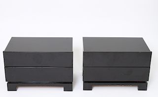 Modern Black Lacquer Side / End Tables, Pair