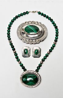 Malachite & Silver Belt Buckle Necklace Earrings 3