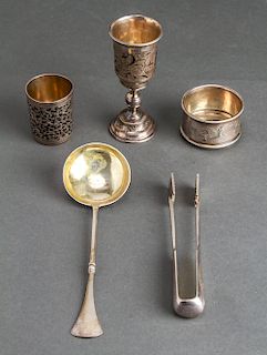 Judaica Russian Silver & Niello Items Group of 5