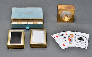 Tiffany & Co. Brass Alarm Clock & Playing Cards