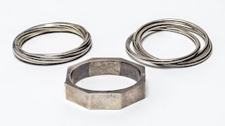 Silver 2 Hinged Bracelets & Silverplate Bangle 3