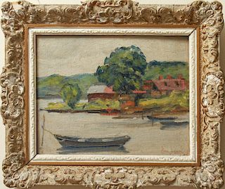 Alice Judson "Landscape with Boat" Oil on Board