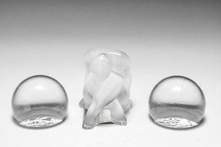 Lalique France Crystal Nude & 2 Paperweights, 3