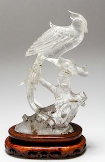 Chinese Rock Crystal Bird of Paradise Sculpture