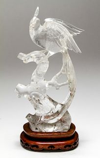 Chinese Rock Crystal Bird of Paradise Sculpture