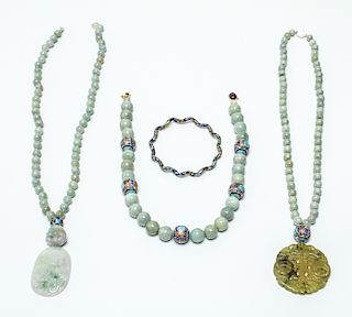 Chinese Carved Jade & Enameled Silver Jewelry, 4