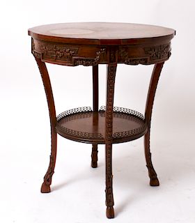 Continental Marquetry Round Top Side Table