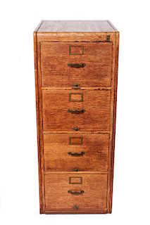 Vintage Oak Four Drawer Filing / Library Cabinet
