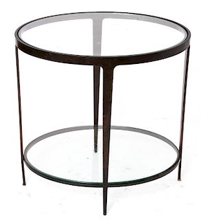 Modern Metal Oval Side Table w Glass Top & Shelf