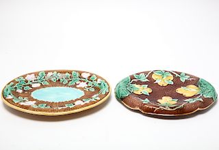 Majolica Pear Floral Platter Trays, 2