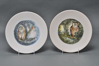 Marcel Guillot French Porcelain Owl Plates, 2