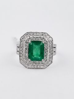 2ct Emerald & Diamond Platinum Ring