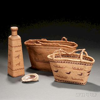 Four Makah Twined Basketry Items