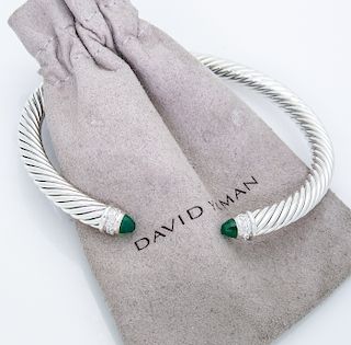 David Yurman 5mm. Classic Cable Diamond Bracelet Green