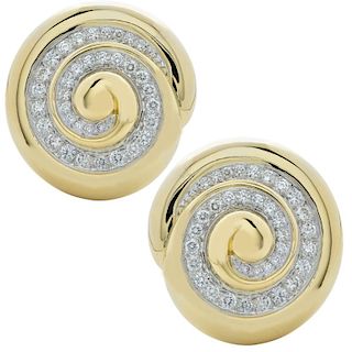 David Webb Diamond Swirl 18k Earrings Platinum