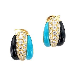 Van Cleef & Arpels Diamond Turquoise Onyx Earrings