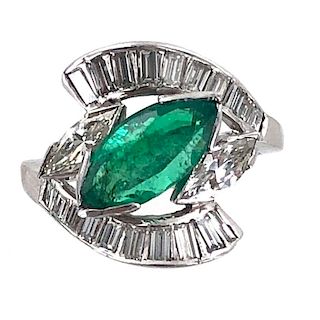 Bardys Collection Emerald Diamond Platinum Ring