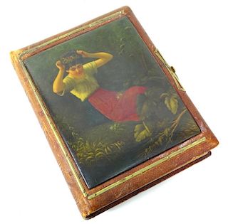 A Russian Lacquer Panel-mounted Leather Photograph