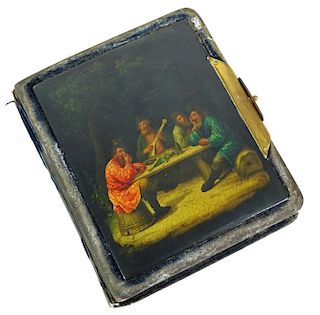 A Russian Lacquer Panel-Mounted Photo Album "Folk
