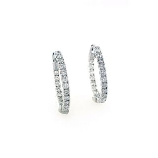 Diamond In/Out Hoop Earrings 14 Karat White Gold