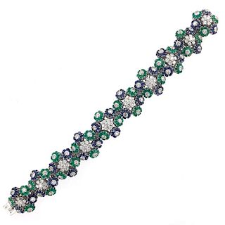 French 1950's Diamond Sapphire Floral Bracelet