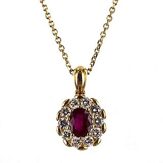 Burma Ruby Diamond Pendant Necklace