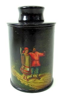 Russian Lacquer Tea Caddy Peasants Courting