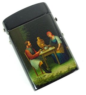 A Russian Lacquer Étui-form Cigarette Case
