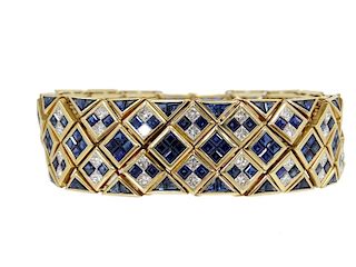 A Ladies 18K Sapphire And Diamond Flex Bracelet.