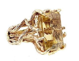 14 Karat Yellow Gold Citrine Designer Ring