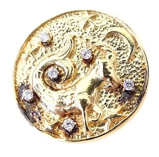14 Karat Yellow Gold Zodiac Diamond Pendant.