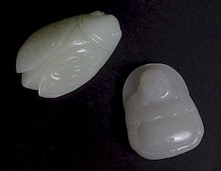 (2) Two Chinese Carved Jade Buddha And Bug