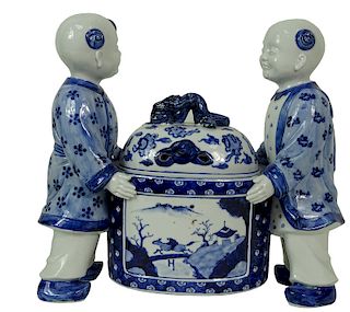 Japanese Blue And White Porcelain Double Figure