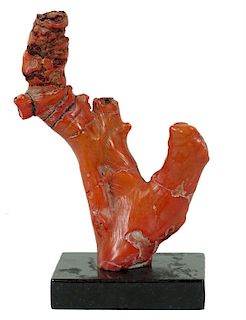 Chinese Carved Red Coral Sculpture Marble Plinth