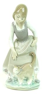 Lladro Porcelain Girl With Cat