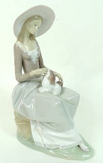 Large Lladro Seated Women With Dog.