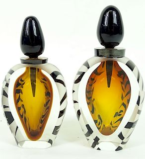 (2) Two Zebra Style Murano perfume Bottles