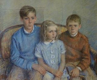 Large, Pastel Painting On Paper, Two Children
