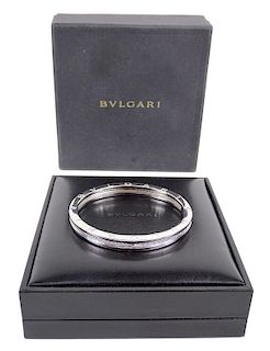 Bvlgari 18k White Gold & Diamond Bangle Bracelet