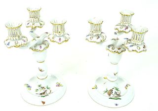 (2) Two Herend Hand Painted Candlesticks