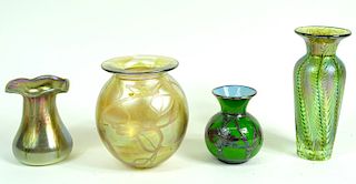 (4) Four Art Glass And Silver Overlay Vases.