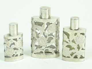 Set of 3 Sterling Silver Overlay Perfume Bottles