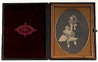 Quarter Plate Daguerreotype of Mother and Child, By Brady 