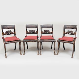 Set of Four Late Federal Stenciled and Caned "Fancy" Side Chairs, possibly by John Banks, New York