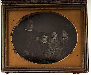 Quarter Plate Daguerreotype of a Mother and Her Annoyed Children 