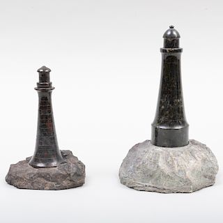 Two Mable Models of Marble Lighthouses on Stone Bases