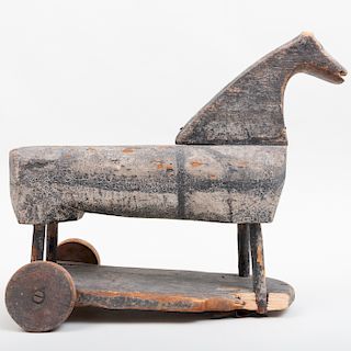 Folk Art Painted Wood Horse Pull Toy